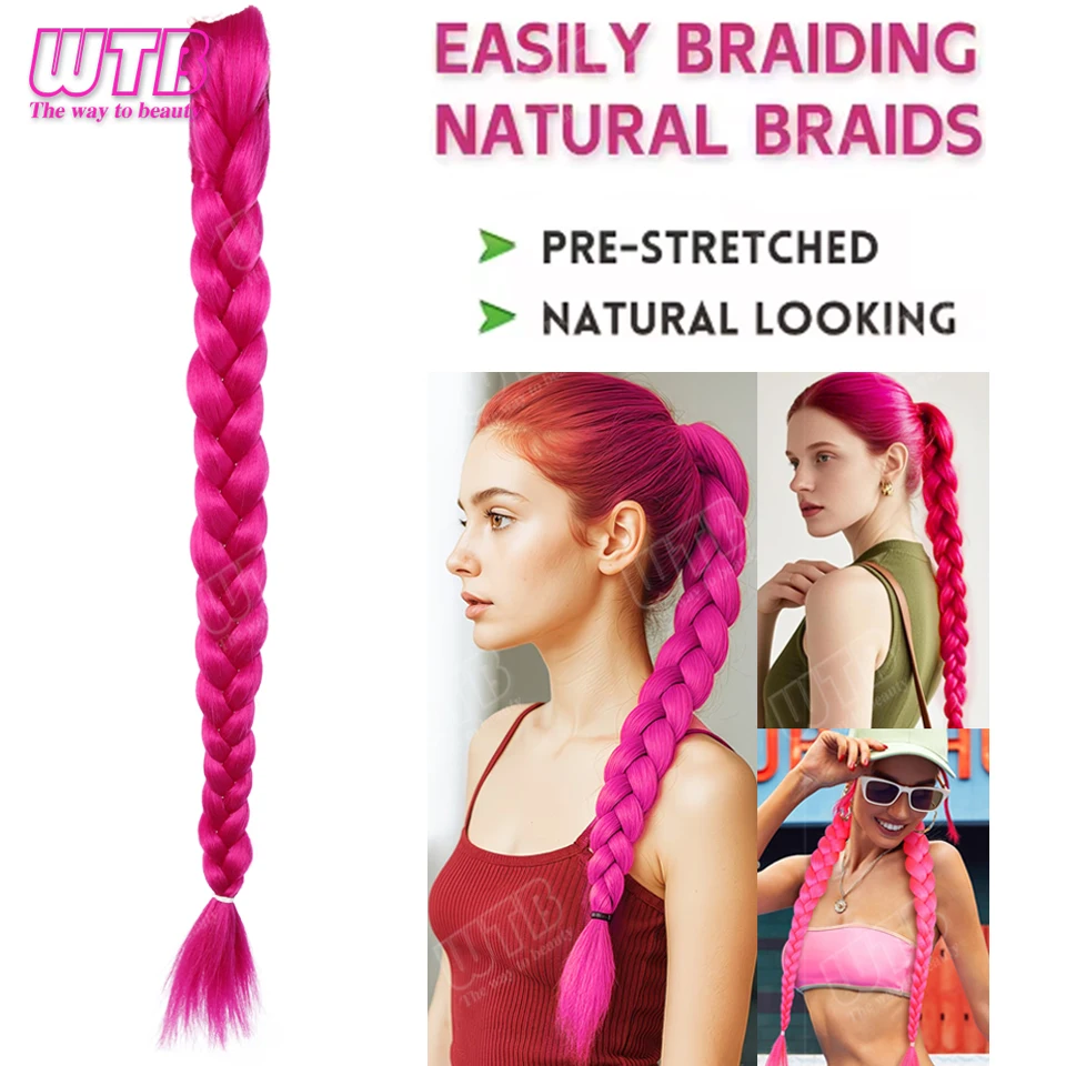 WTB Synthetic Wig Women BB Clip Style Colorful Braided Ponytail Wig Suitable for Women Girls Festival Daily Wear Use