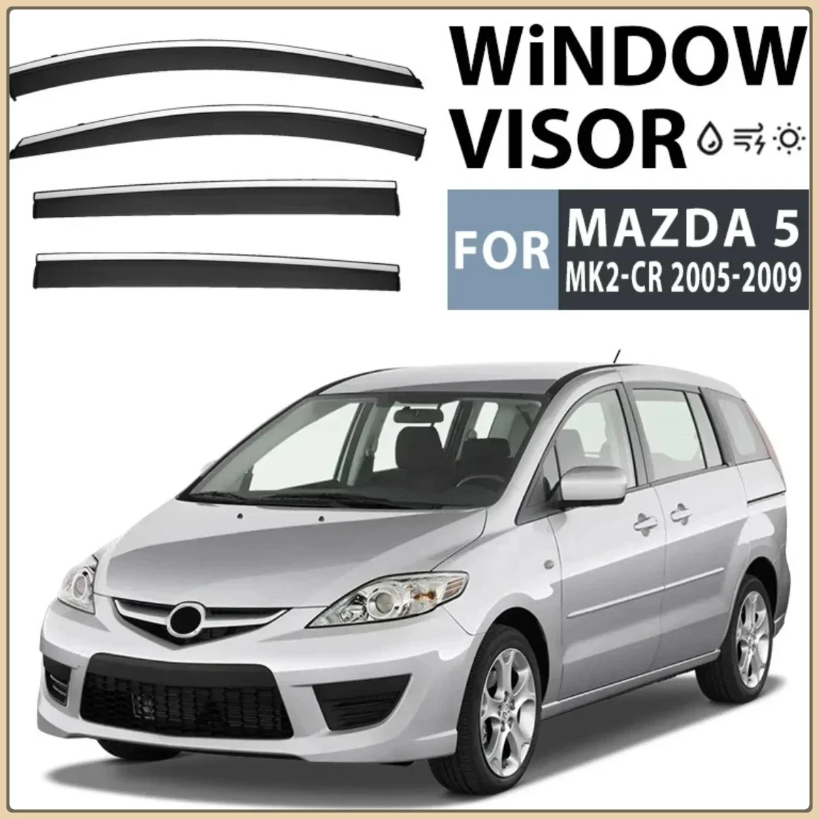 

Chrome Strips Rain Guards for MAZDA 5 2005-2009 Wind Deflectors Door Visor Vent Shades Window Visor Cars Accessories