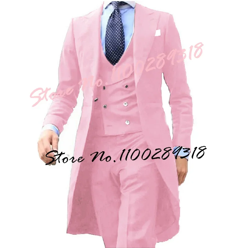 2024 New Arrivel Royal blue Long Coat Designs Men Suits Set Men Clothing Groom Tuxedos Prom Blazer Custom 3PCS (Top+Vest+Pants)