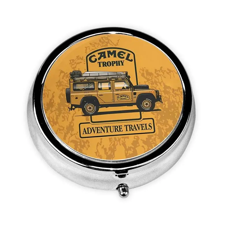 

Camel Trophy Racing Pill Box with 3 Compartment Portable Small Medicine Pill Case for Purse & Pocket Travel Metal Pill Organizer