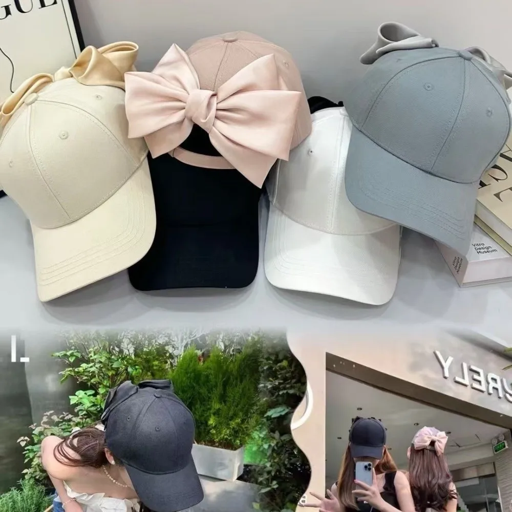 Fashion Versatile Lovely Big Bow Baseball Cap Adjustable Cotton Bowknot Hat Girl's Streetwear Casual Sun Hat