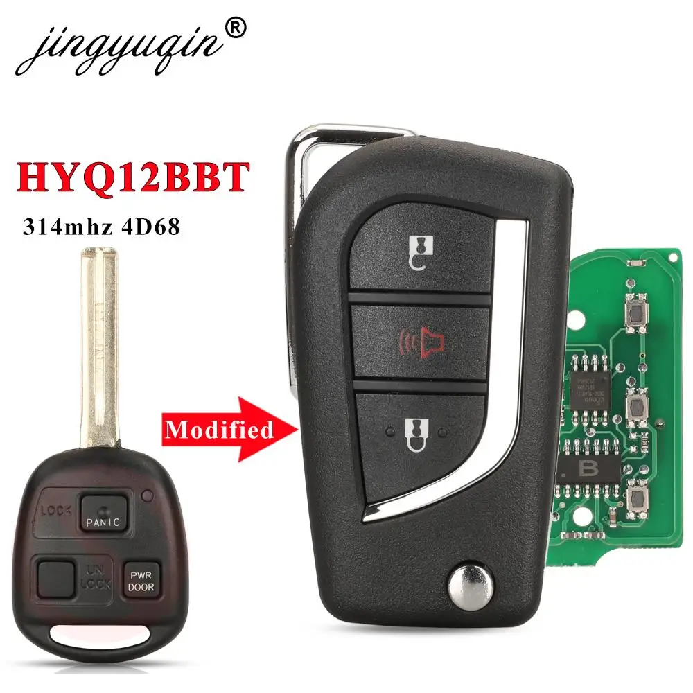 jingyuqin HYQ12BBT Upgrade Remote Flip Key 3 Buttons 4D68 Chip 314.4MHz for Lexus RX330 RX400 RX350 SC430 LS430 ES330 US Car Fob