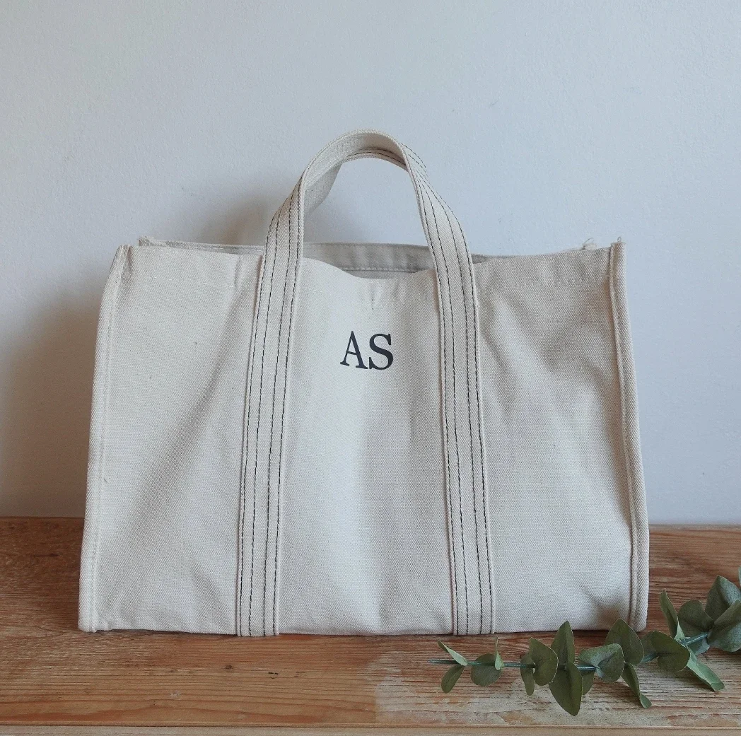 Personalized Canvas Tote Name Bag Bridesmaid Beach Bag Monogramme Tote Large White Shopping Bag