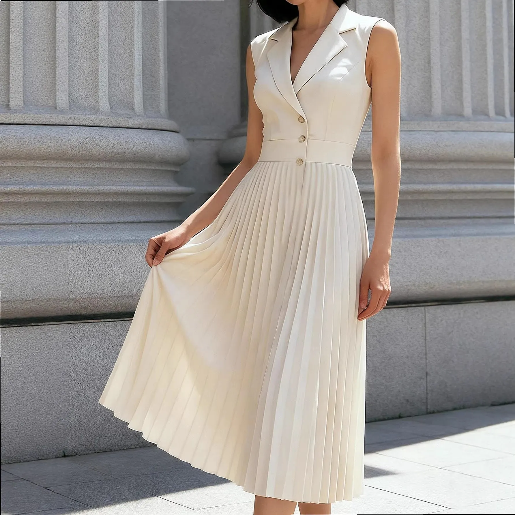 Summer Ice Silk Wrinkled Sleeveless Blazer High Waist Long Dress Elegant Office Lady Jumpsuit Playsuit