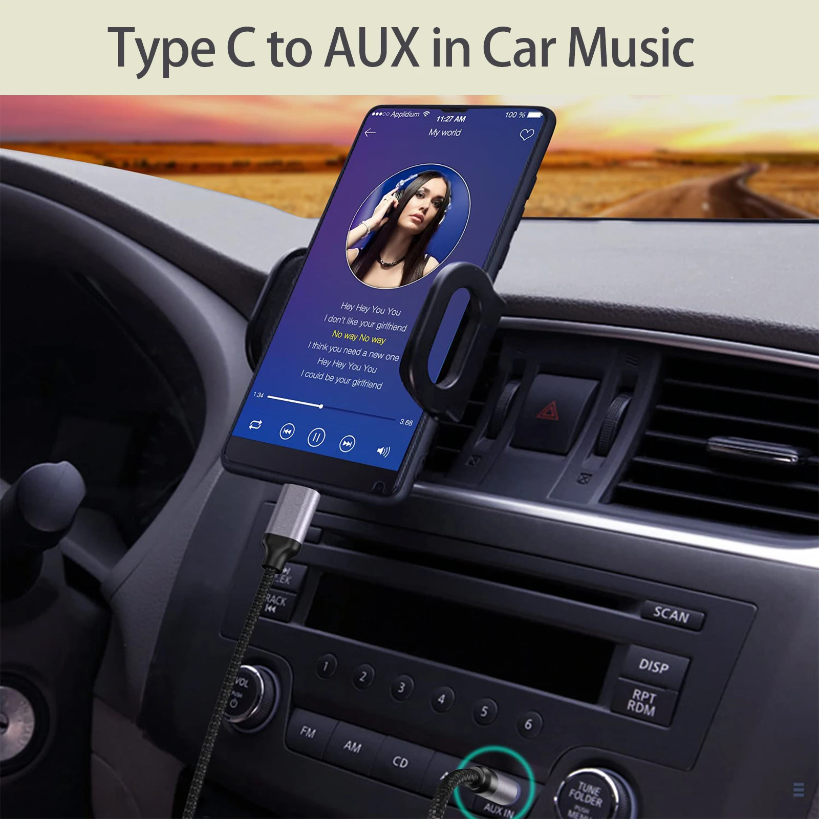 Type C to 3.5mm Aux Cable 1m for Car Stereo, Speakers, Compatible with iPhone16/15, S24/23/22 mobile phone and notebooks.