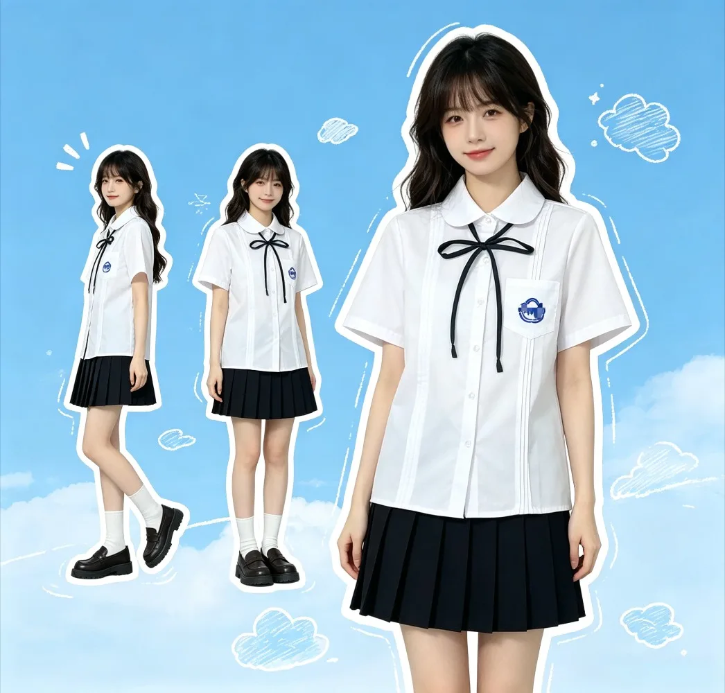

Organ Pleated Pointed Neck Embroidered Shirt, Japanese College JK Uniform School Uniform for Campus Graduation Daily Wear