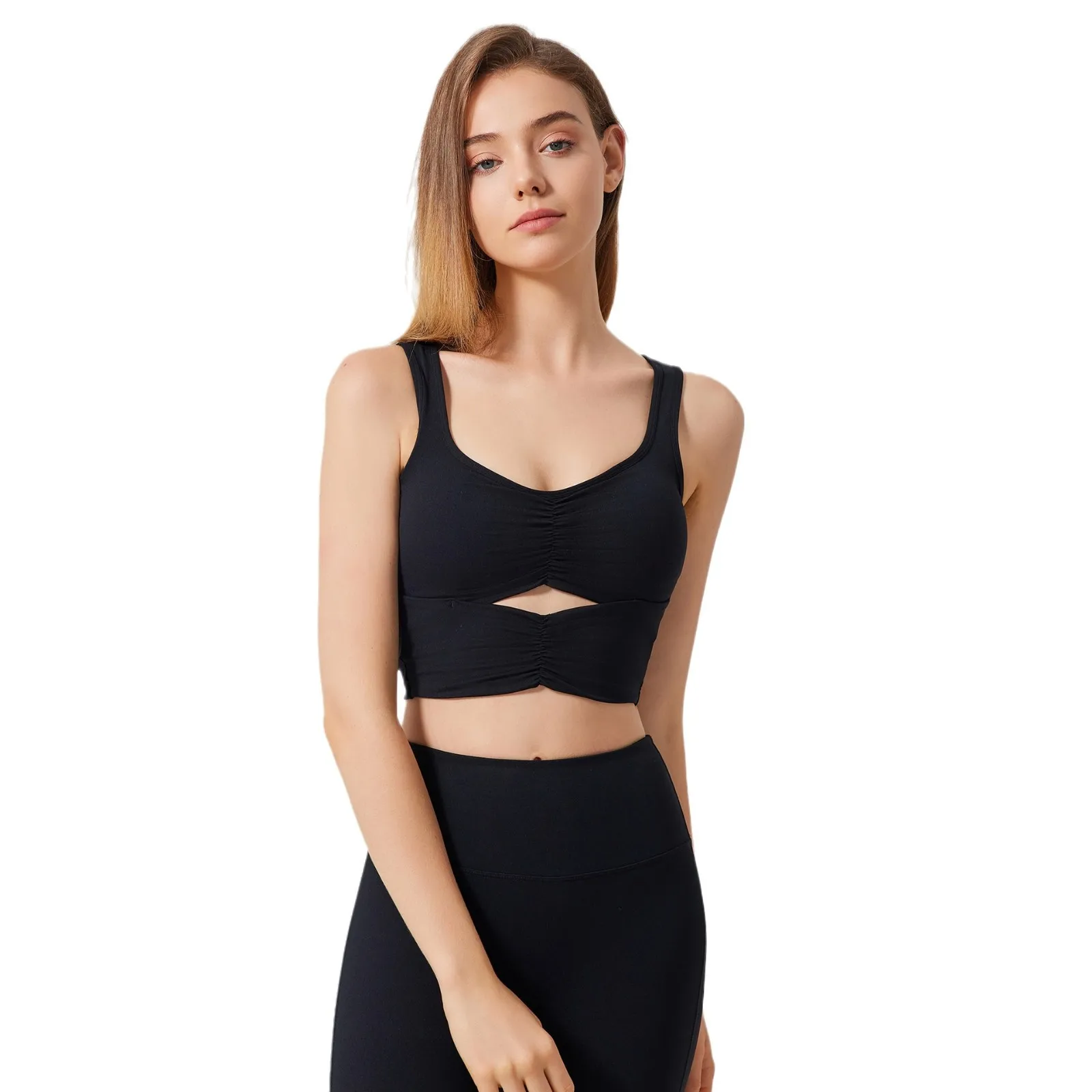 

Mermaid Curve Hollow-out Slim Outer Wear Sports Underwear Women's Shockproof Running Bra Gathered Yoga Training Vest