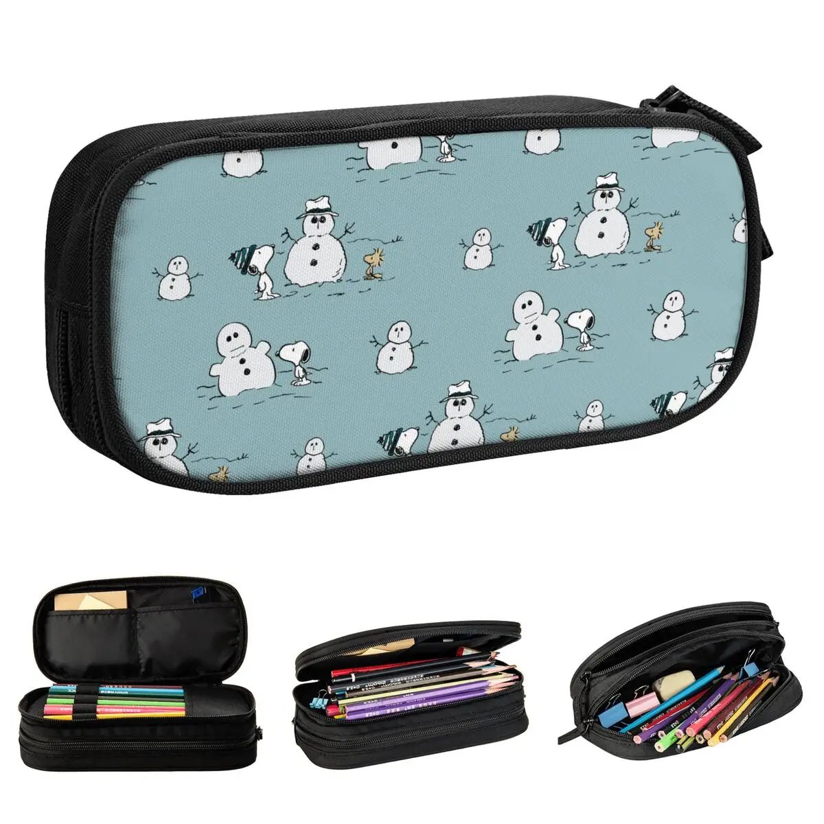 Snoopy Woodstock Winter Break Pattern Pencil Case Pencil Pouch Pen Student Big Capacity Bags Students School Zipper Stationery