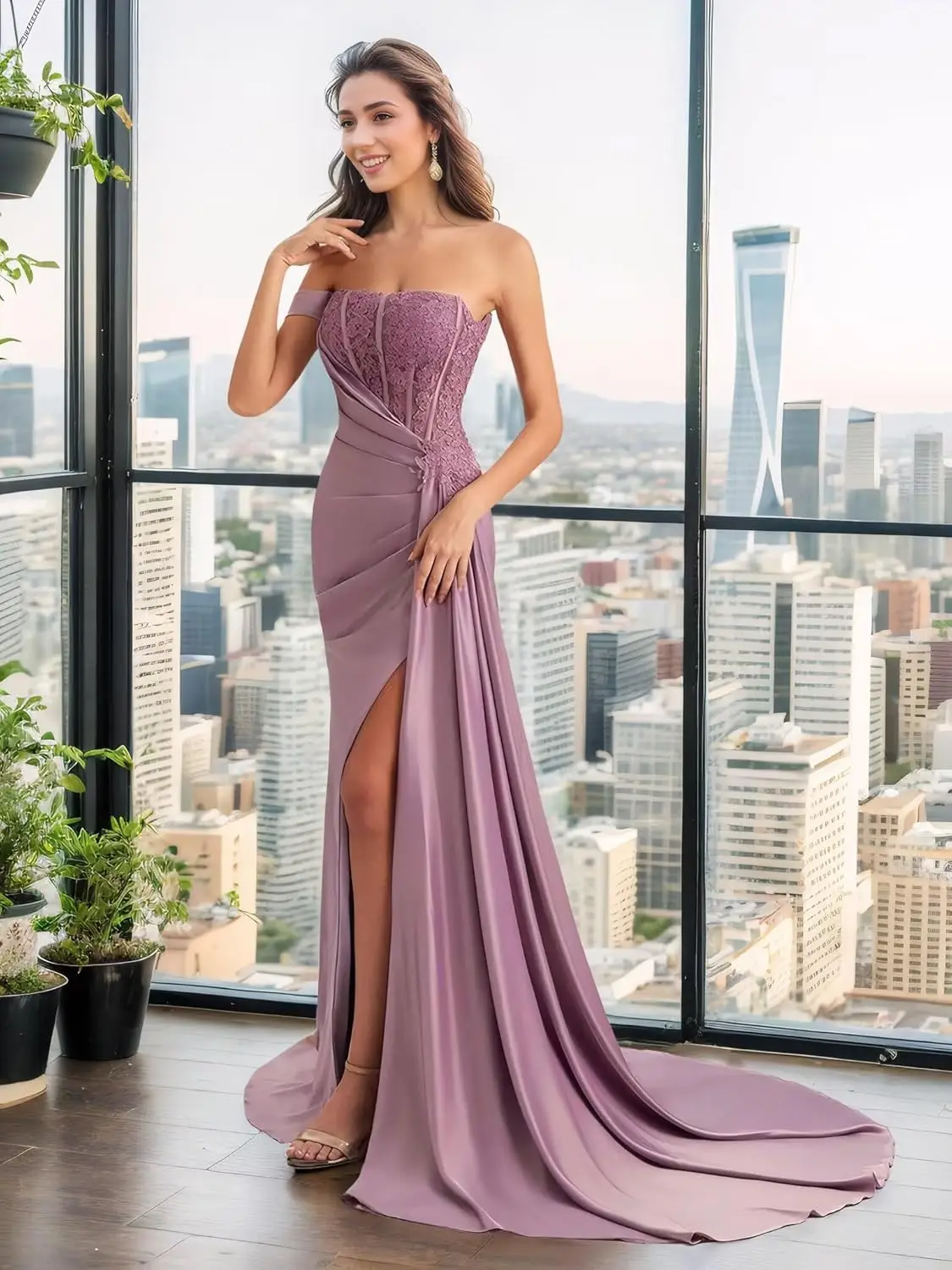 فستان وصيفة العروس بحورية البحر بكتف واحد للنساء مزين بالدانتيل للحفلات الراقصة، فساتين رسمية طويلة للحفلات المسائية #2