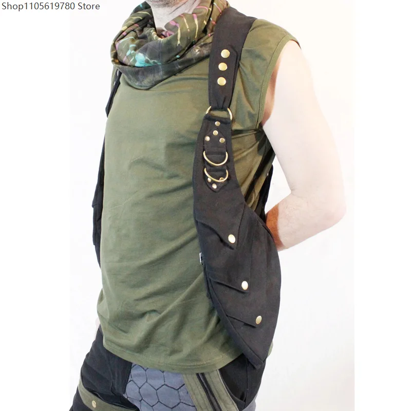 Cool Functional Wearable Under‑Arm Chest Bag Multi‑Layer Pocket Rivet Metal‑Ring Adjustable Shoulder Harness Halloween Cosplay