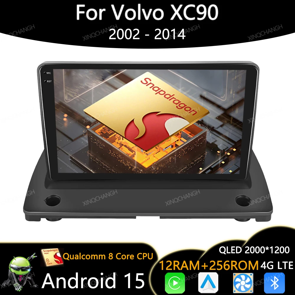 Android 15 Radio del coche para Volvo XC90 C 2002 - 2014 Carplay Auto 4G LTE 5G WIFI Qualcomm 2DIN BT Unidad principal de reproductor de vídeo Multimedia