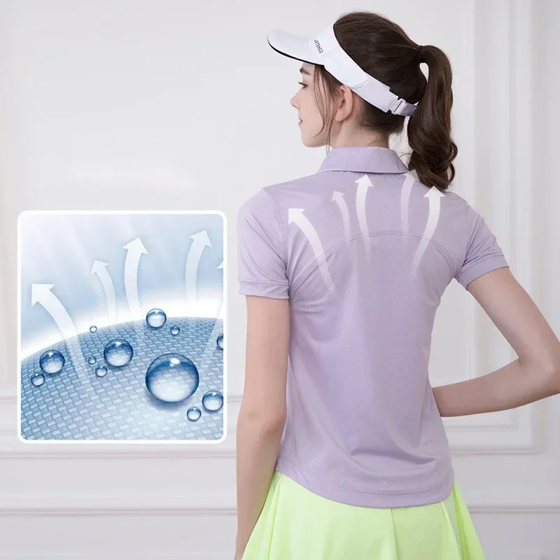 Women Quick Dry Tennis T-shirt Lady Short Sleeve Workout Fitness Shirt Female Breathable Polo Outdoor Casual Tops Yoga Sportwear