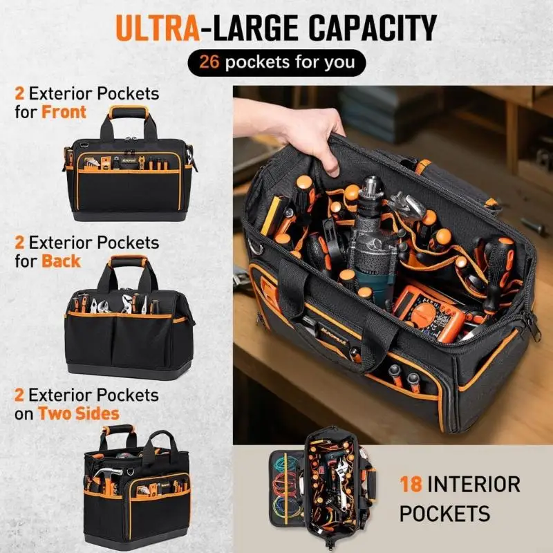 2025 جديد 17 بوصة أداة حقيبة الثقيلة أداة حقيبة التخزين سعة كبيرة أداة حقيبة التخزين للكهربائيين أداة السلطة المنظم #5