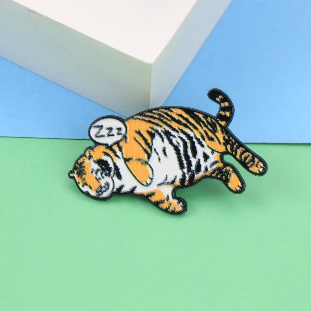 Cartoon Lazy Sleeping Tiger Enamel Lapel Pin, Funny Animal Brooch Badge for Backpack Clothing DIY Decor Accessories Wholesale view 2