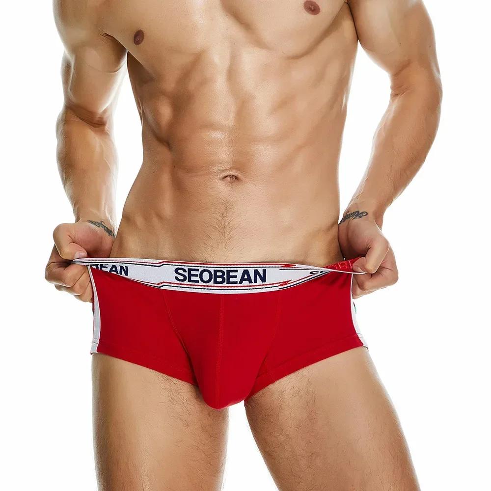 Tronchi alla moda da uomo Cinghia laterale per giovani Mutandine sportive elastiche a contrasto Gay Pantaloncini boxer con custodia rigonfia a vita bassa sexy a vita bassa