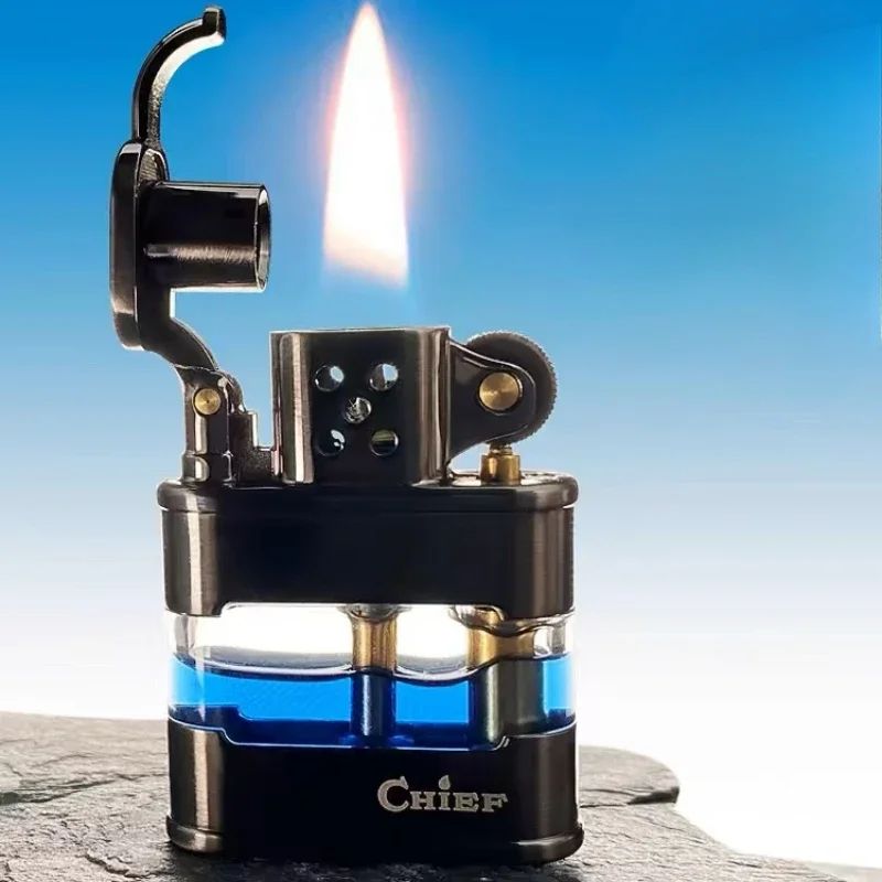 

Мужская прозрачная видимая зажигалка для хранения масла Chief, ретро, ветрозащитная, старомодная, шлифовальный круг, подарок для курения, оригинал