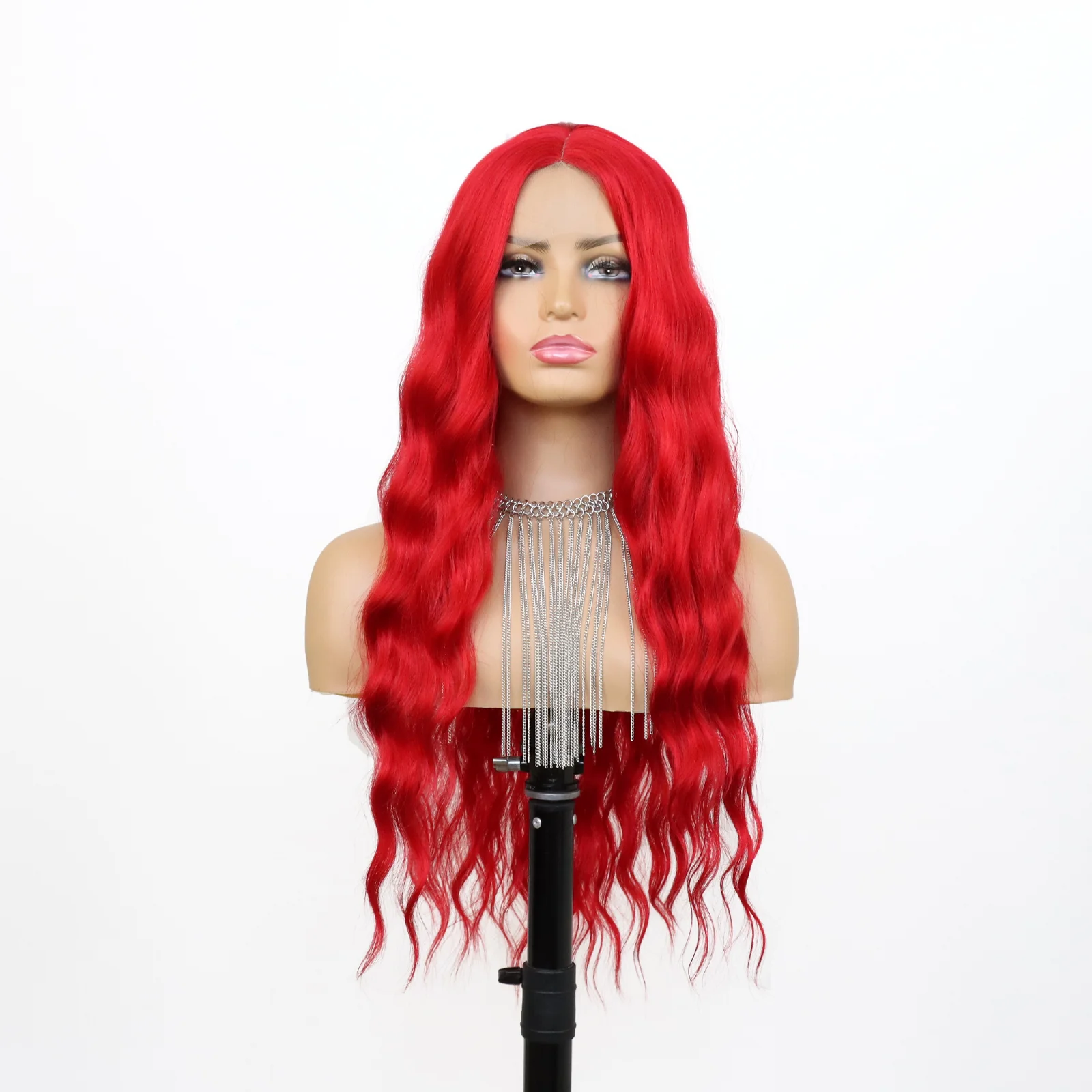 Natural Red Lace Wig Long Curly Wavy Red Wig Middle Part Natural Synthetic Costume Halloween Wigs for Women Girls