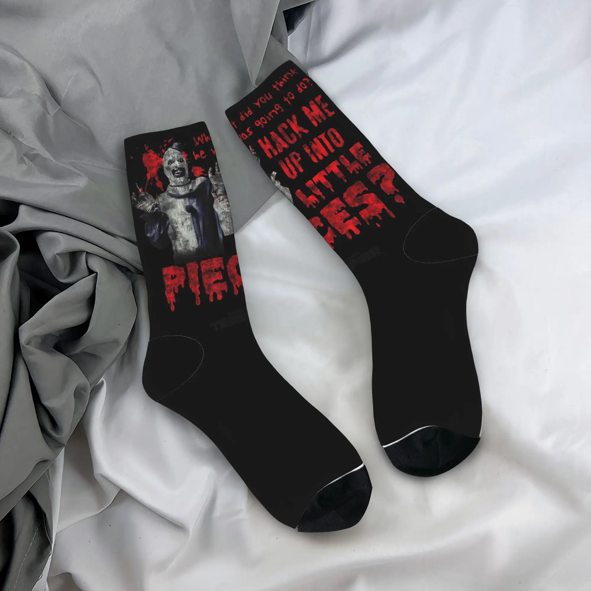 Autumn Winter Hip-hop Unisex Spooky Slasher Hack Me Into Little Pieces Terrifier Socks  Sweat Absorbing Skateboard Socks