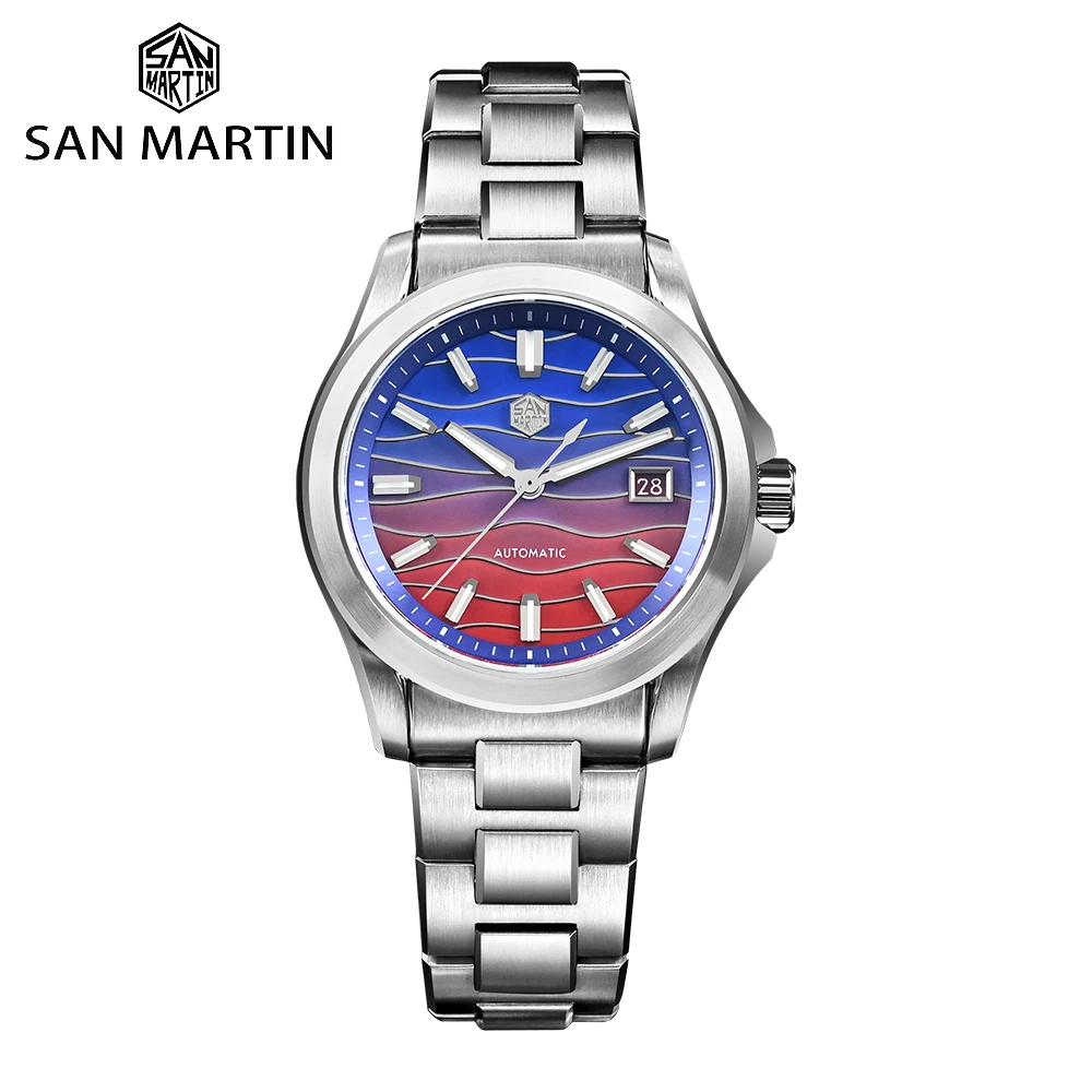 

San Martin 39mm Luxury Men Watch Miyota 9015 Automatic Mechanical Watches Splicing Mop Dial 100m Waterproof Couple Gifts SN0150