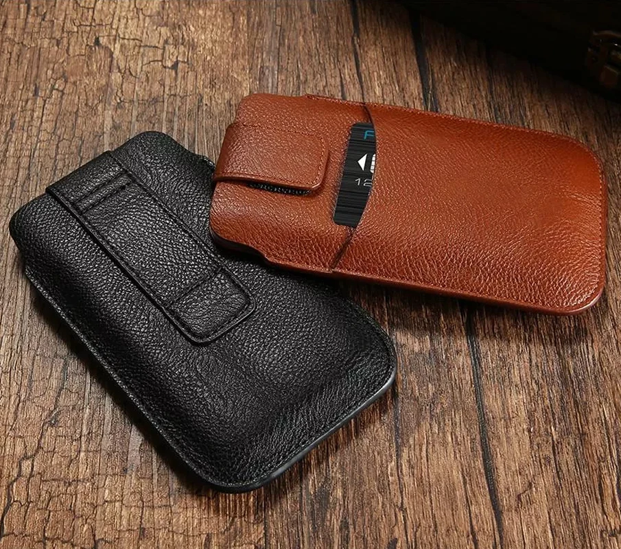 For iPhone 17 16 15 14 13 12 11 Pro Max Card Slot Bag For Samsung S26 S25 S24 S23 Plus Smart phone Waist Leather Belt Phone Case