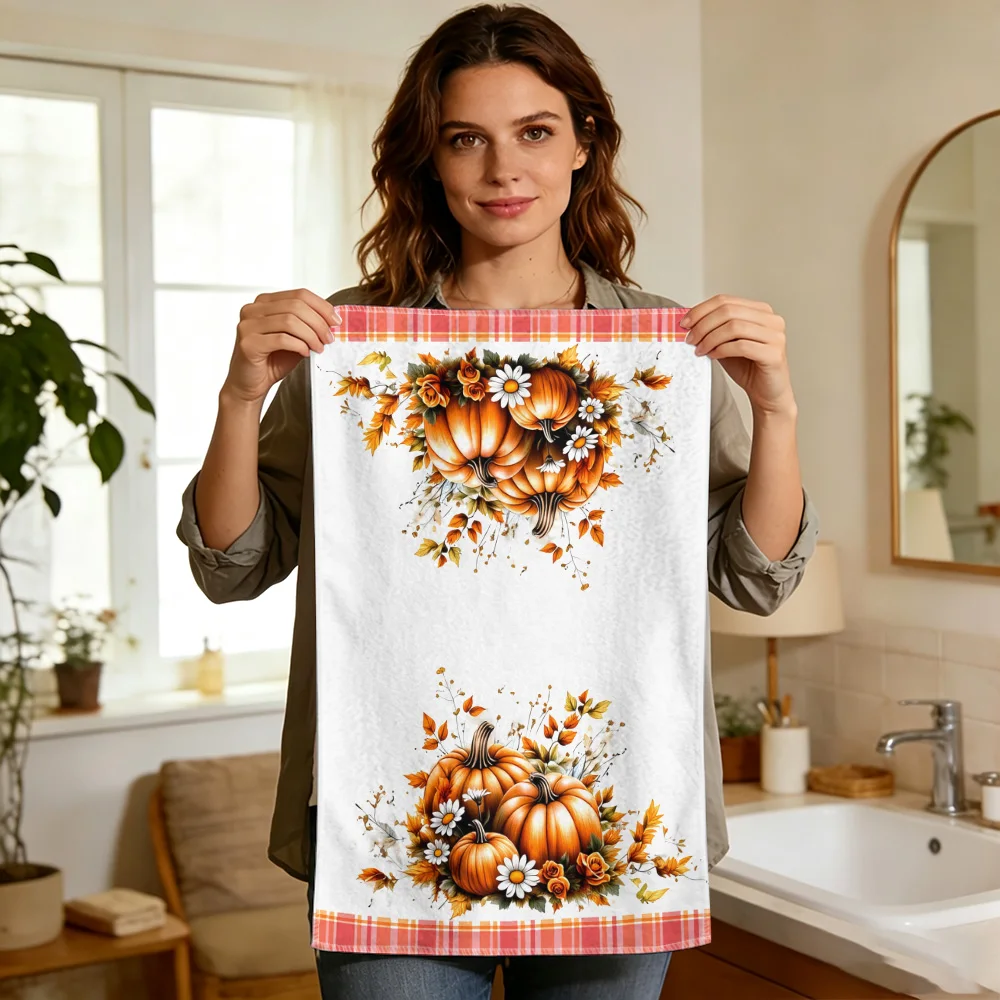 1pc/2pcs Fall Harvest Pumpkin Print Kitchen Towel-Super absorbent, reusable polyester dishcloths perfect for home decor, cooking