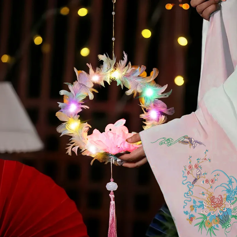 

Bestselling Feather Flower Lantern with Jade Rabbit Design Mid-Autumn Festival Ready-to-Use LED Light Up Toy for Kids Wholesale