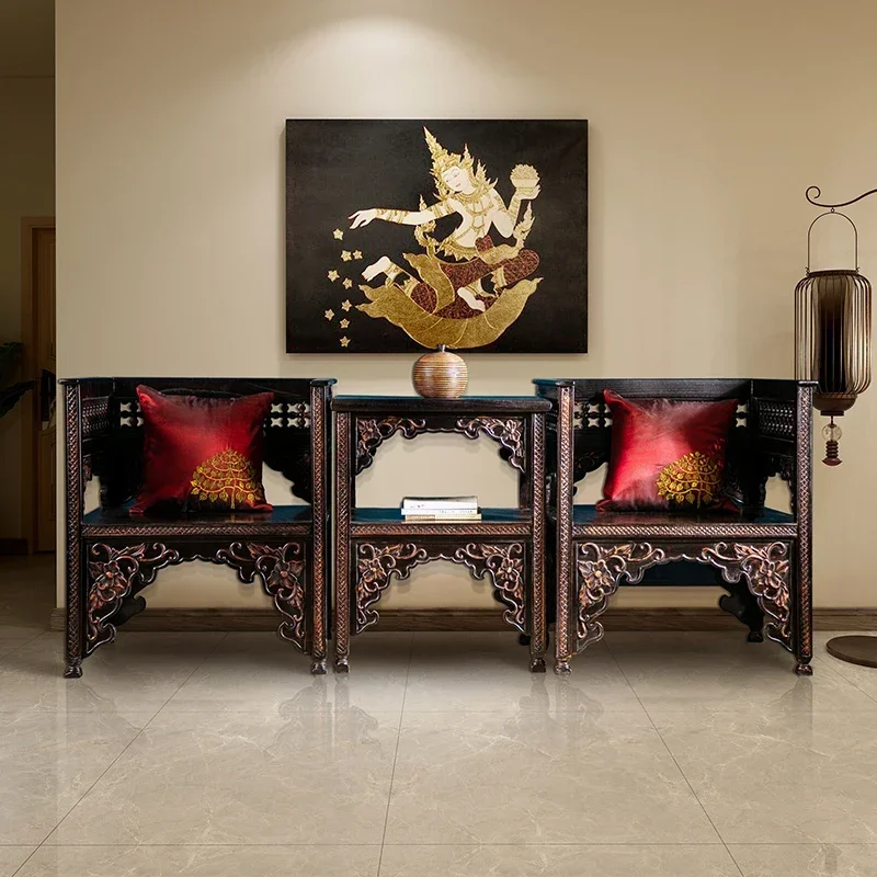 Poltrona Clássica do Sudeste Asiático, Móveis Esculpidos à Mão, Assento Retro, Elm Chinês, Assento De Madeira Maciça