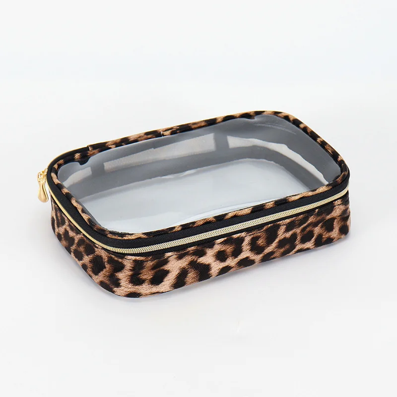 Waterproof Large Capacity Leopard Print Clear Makeup Bag Portable Travel Toiletries Storage Cosmetic Organizer with Zipper
