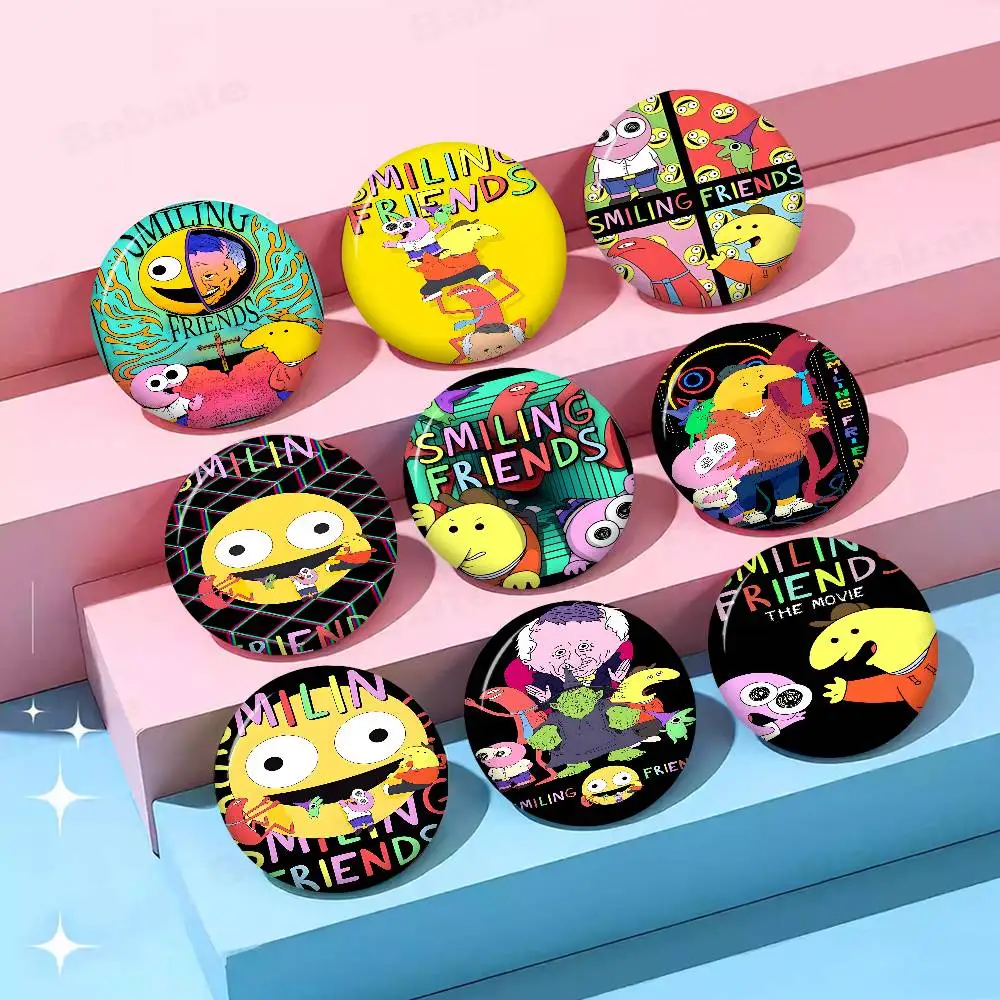 

Cartoon S-Smiling Friends Anime Button Pin Handmade Brooch For Clothes Cartoon Badge Backpack Decoration Jewelry Accessories