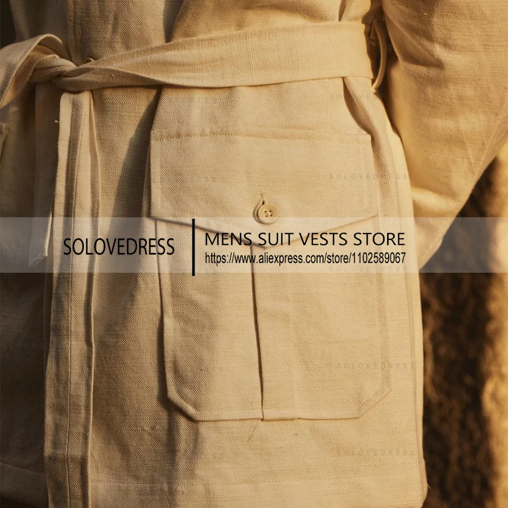 2 Pieces New Linen Suits With  Belt Men's Summer Line Suits Single Breasted Groomsmen Suits For Wedding Blazer+Pants