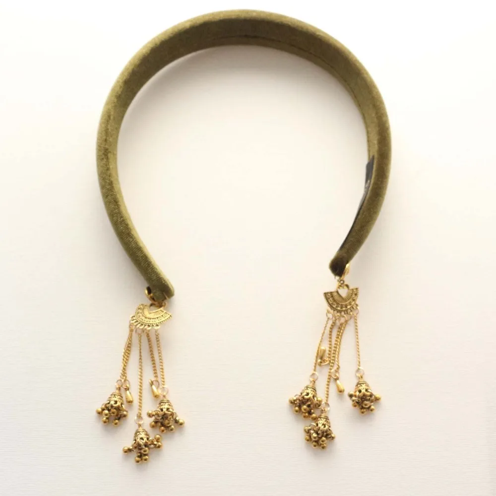 

Trendy Alloy Bell Tassel Hairband Luxury Flocking Vintage Hair Hoop Fake Earrings Jewelry Ethnic Style Headband Holiday