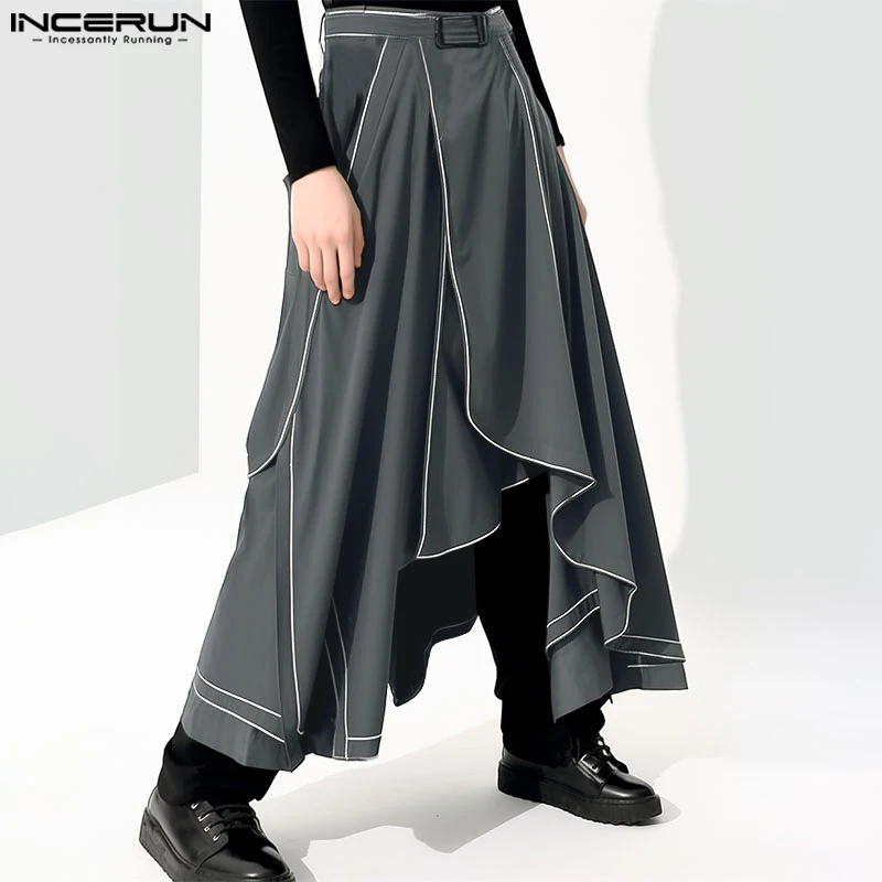 

2024 Men Irregular Skirts Loose Joggers Solid Color Streetwear Casual Men Bottoms Personality Fashion Male Skirts S-5XL INCERUN