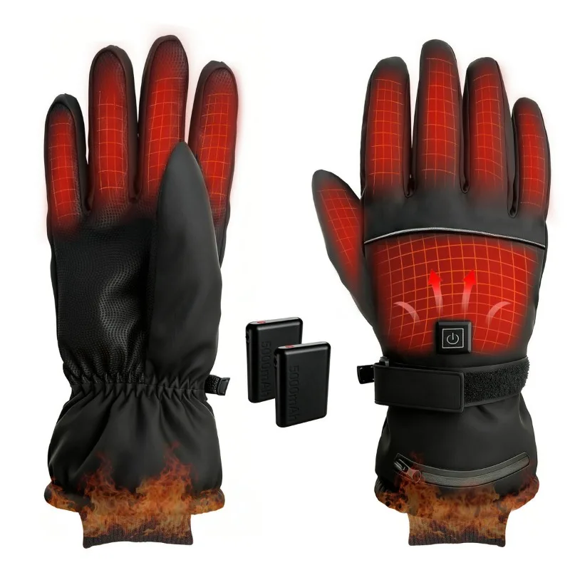USB Rechargeable Heated Gloves Touch Screen Warm Gloves Thick Fleece Lined Winter Gloves For Skiing Cycling Outdoor Sports Men