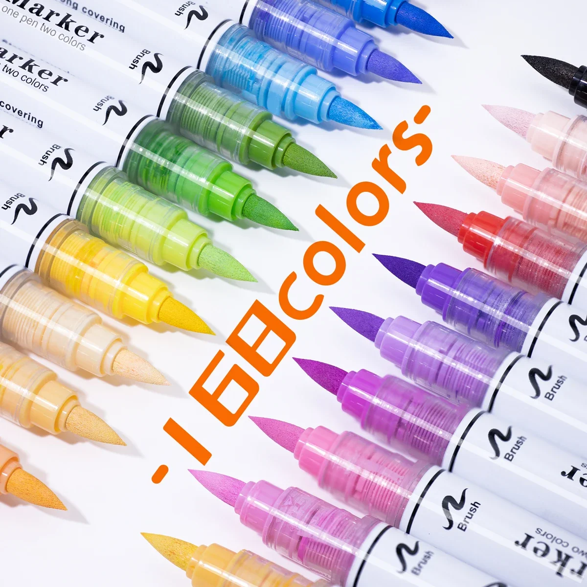 GuangNa 60-168 Colors Dual Tip Acrylic Brush Markers Set, Assorted Pro Color Series Automatic Ink Control System Art Markers Set