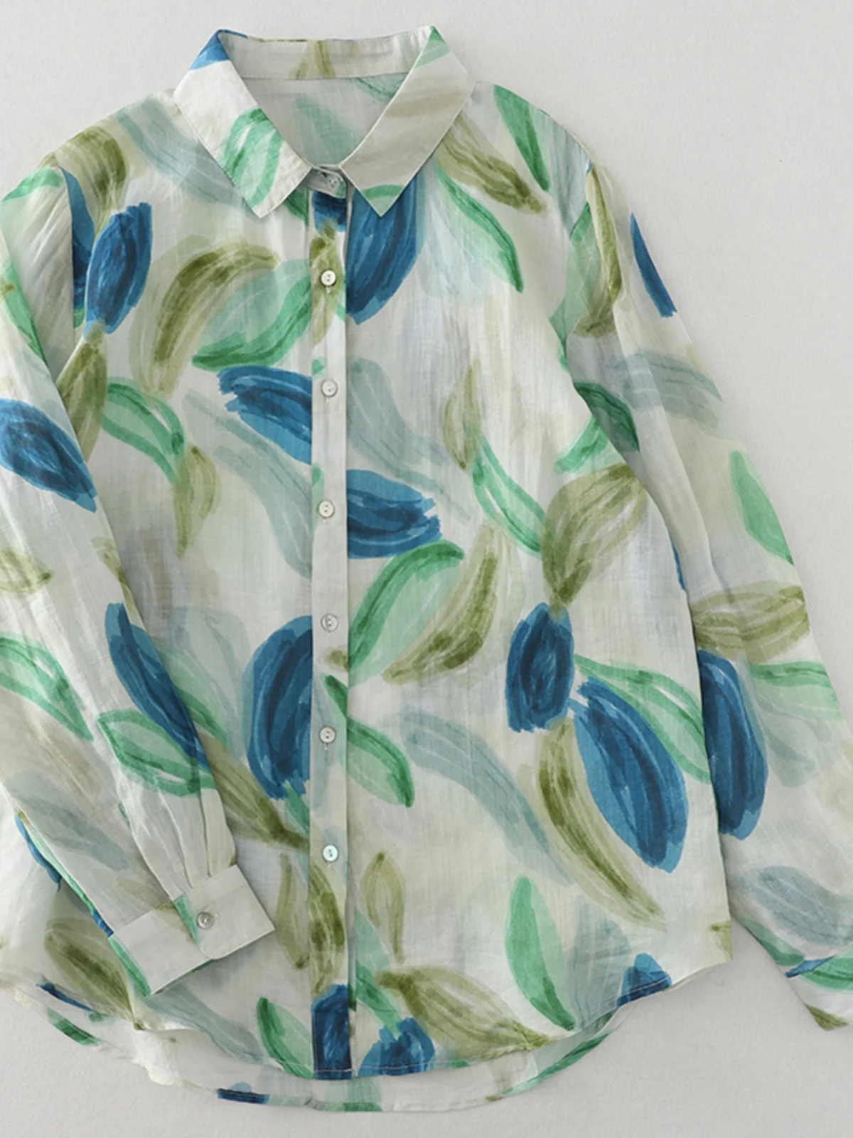 Retro Druck Leinen Lange Sve irt Frauen Frühen Herbst Lose Beiläufige Single Button Baumwolle Leinen Sonnenschutz Offene Strickjacke Top