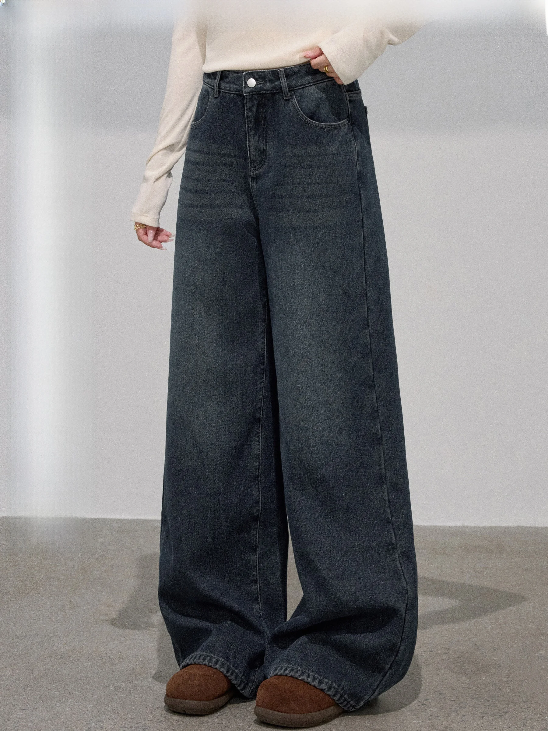 

JULULOOK Studio «Пятая улица» винтажные широкие джинсы на подкладке с плоской подкладкой, прямые брюки, большие размеры, женские осенние джинсовые брюки