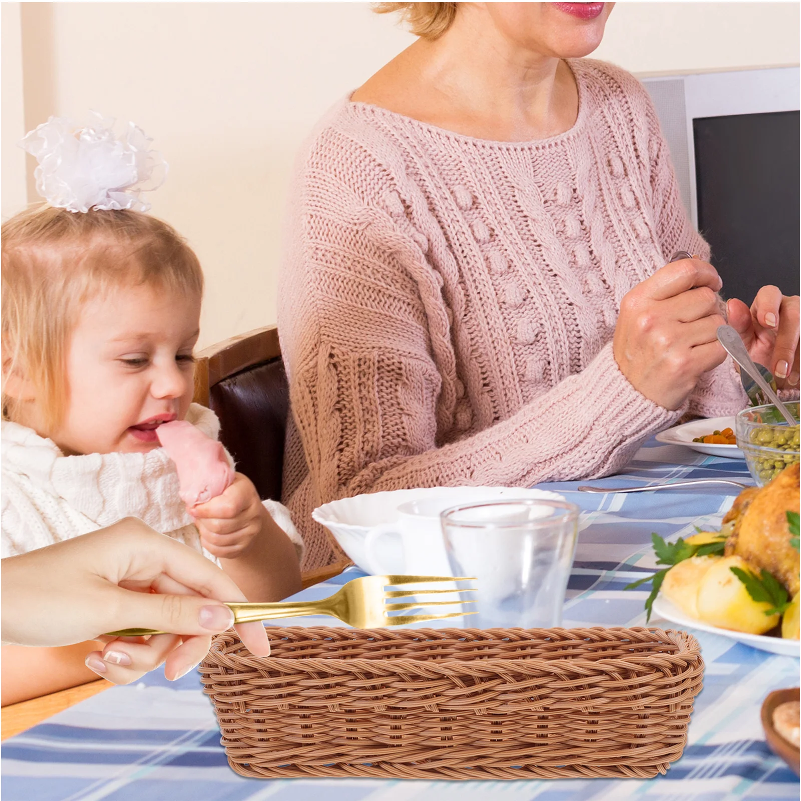 

2Pcs Woven Utensil Basket Plastic Kitchen Cutlery Organizer Storage Container Seasoning Holder Woven Cutlery Organizer