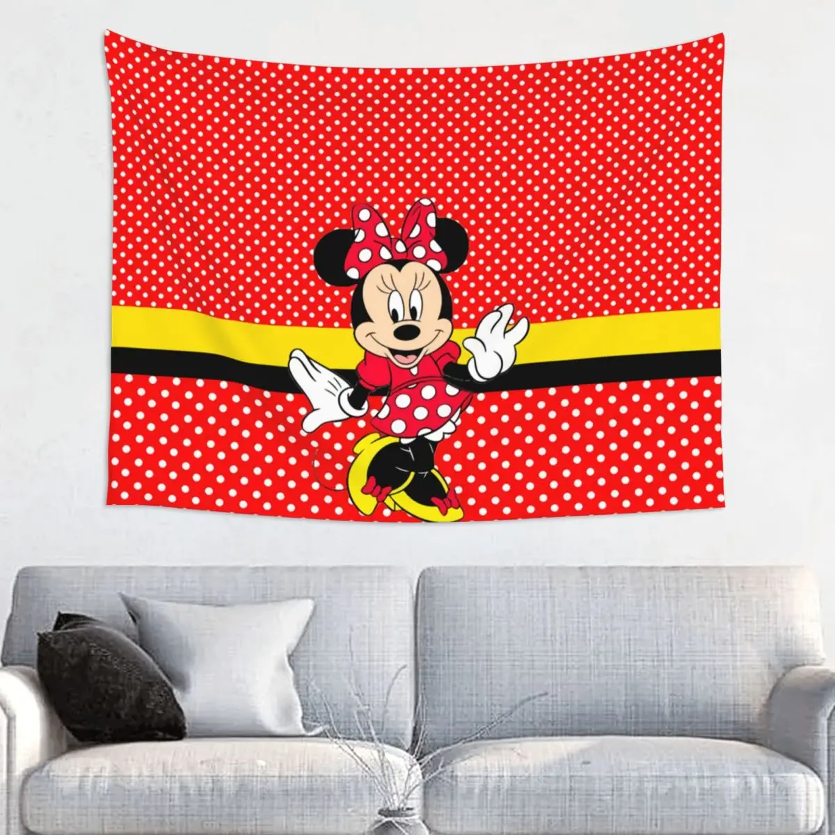 Custom Minnie Mouse Polkadot Anime Tapestry Wall Hanging for Dorm Hippie Tapestries Home Decor