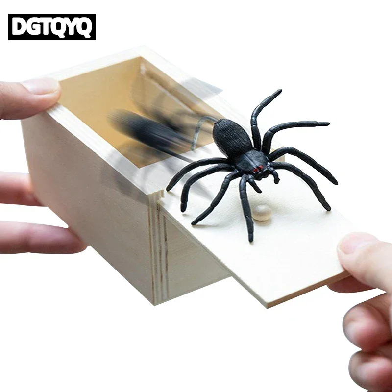 Trick Spider Funny Scare Box Wooden Hidden Box Quality Prank Wooden Scare Box Fun Game Prank Trick Friend Office Toys #80