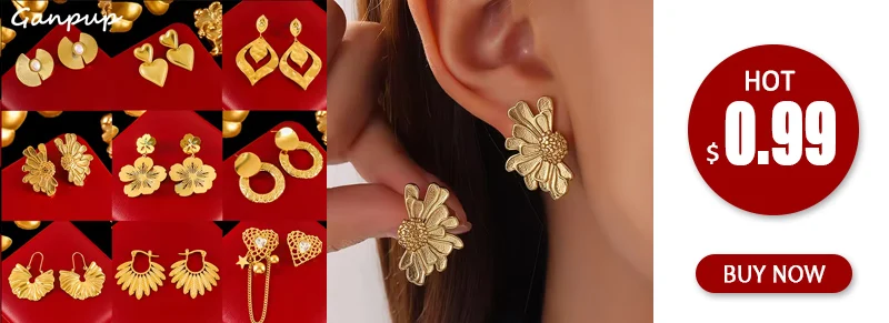 GANPUP 316L Edelstahl Metall Blumen Blätter Tropfen Ohrringe Für Frauen 18K Gold Überzogene Tägliche Wasserdichte Schmuck Zubehör – Detail 3