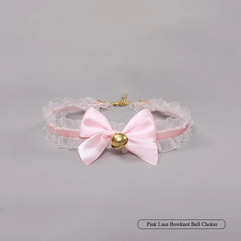 Lovely Lace Bowknot Bell Choker Fluffy Bow Tie with Bell Necklaces Kawaii Lolita Girl Sexy Neck Collar Cosplay Costume Accessory