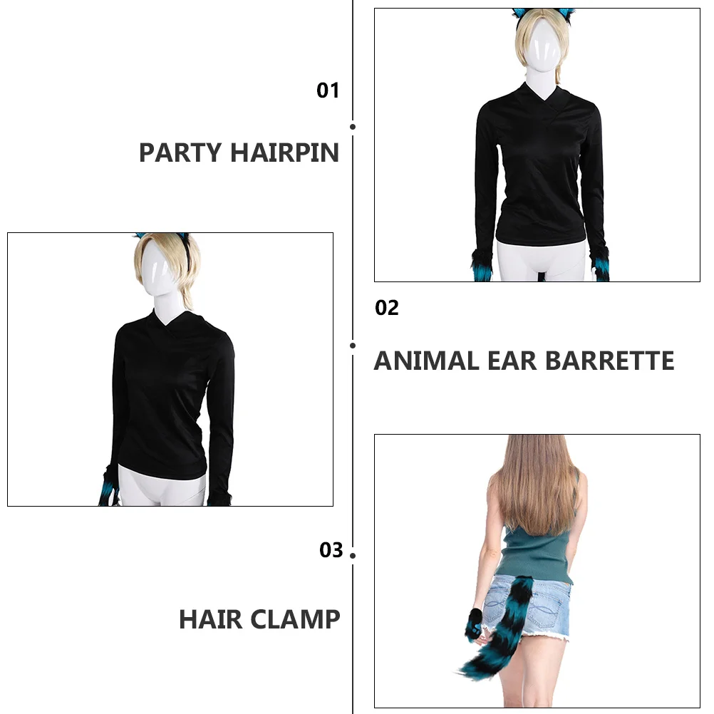 원피스 업 여우 세트 동물 꼬리 장식, 코스튬 고양이 발, 사랑스러운 헤어 클램프, 귀 파티 머리 장식, 어린이 머리핀