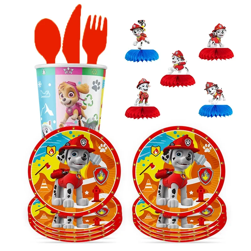 

PAW PATROL red Patrol Dogs Birthday Decoration Balloons Paper cup tray Disposable Tableware Background for Party Supplies