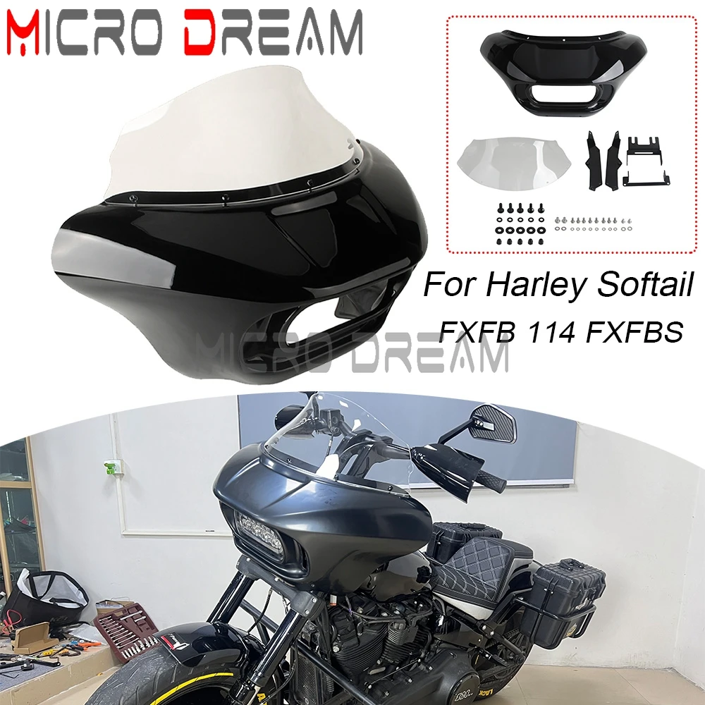 For Harley Softail Fat Bob FXFB FXFBS 2018-2024 Motorcycle Headlights Fairings Cover Front Windscreen Smoke Clear Screen ABS