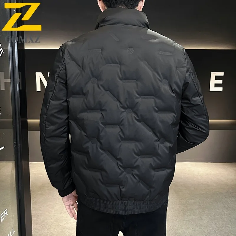 COMXZ Mens stand collar Puffer Jacket Korean Style Solid Color Cotton-Padded Waterproof Windproof Thermal wrinkle Outerwear 2025