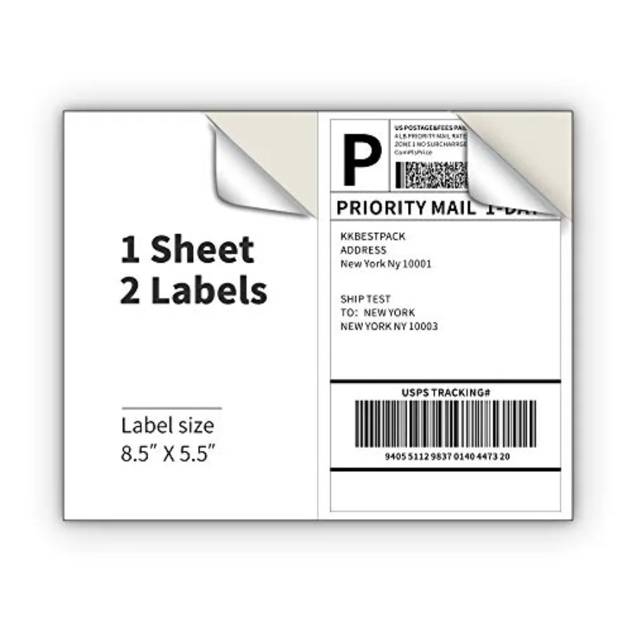 

Half Sheet Shipping for Laser and Inkjet Printers 2 Per Page Self Adhesive Mailing for Packages White 8.5 x 5.5 Postage for Shi