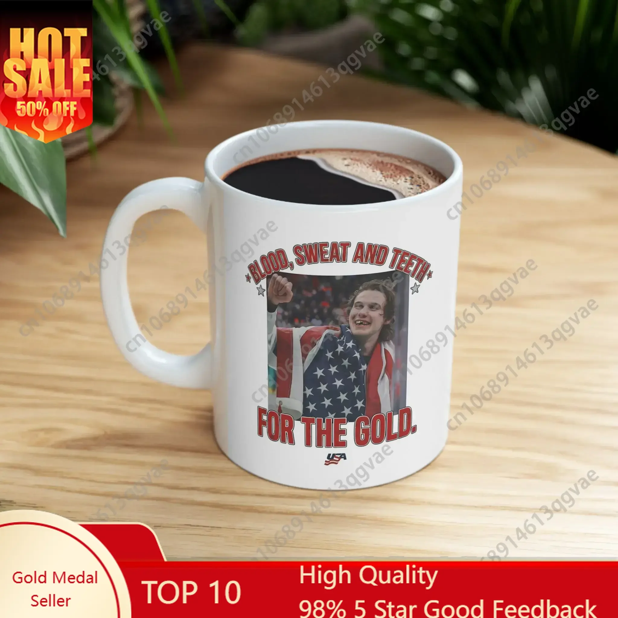 

Jack Hughes Bloody Blood Sweat Cup and Teeth for The Gold USA Hockey Coffee Mug Golden Goal Gift for Fan