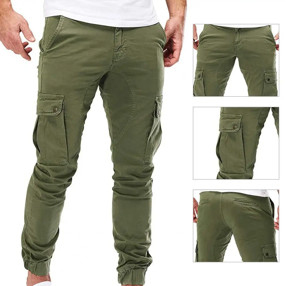 

Terrifi Men Pants Mid Waist Multi Pockets Jogging Trousers Skin-friendly Streetwear Autumn Pants for Daily Wear