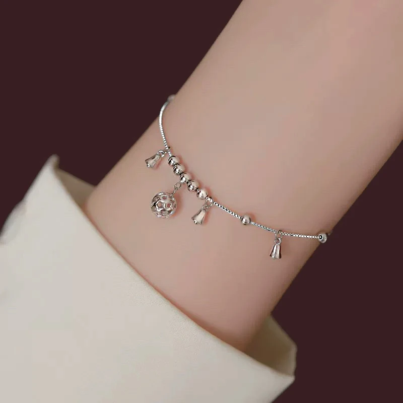 Fashion Round Hollow Ball Bell Shape Pendant Anklets For Women 925 Sterling Silver Jewelry Fine Bracelet Sexy Beach Foot Chain - view 2