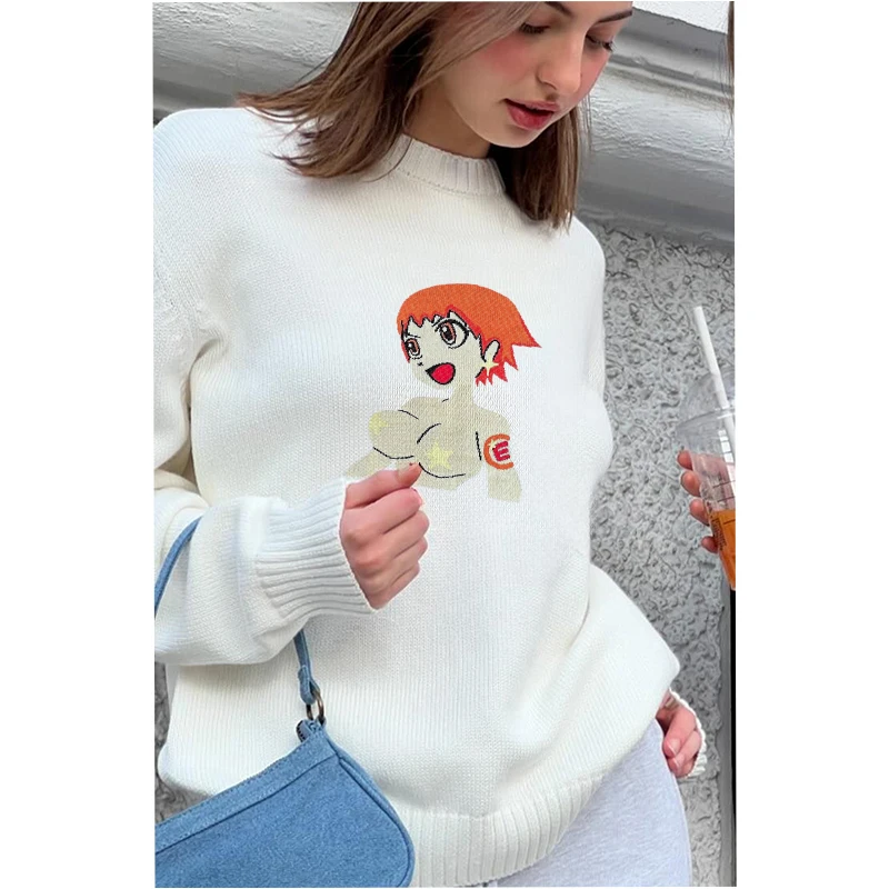 Aesthetics Anime Cartoon Oversized Sweater Tops Long Sleeve Autumn Winter Yk2 Style Clothes Harajuku Knitted Pullover Women 2024